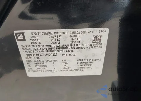 2017 Chevrolet Equinox Ls из США, поврежденный, VIN 2GNALBEK8H1529432